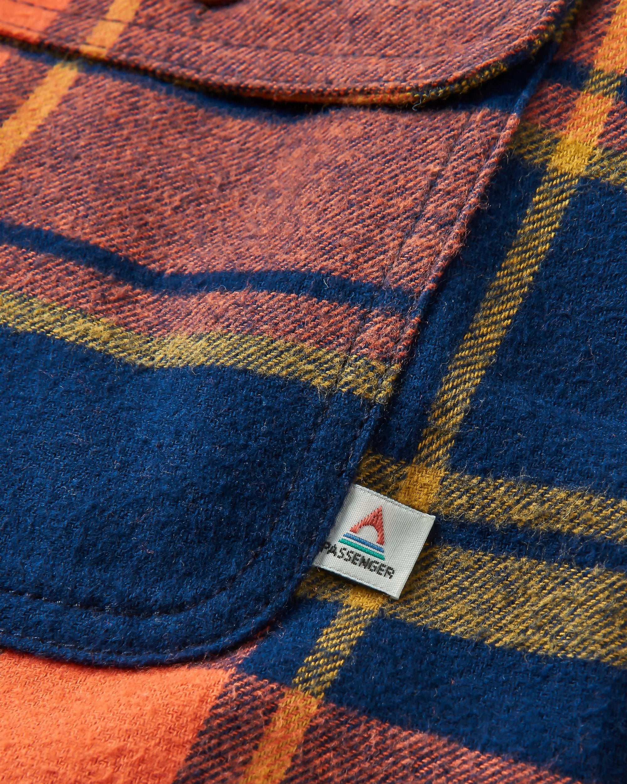 Sherwood Check Hooded Overshirt - Rich Navy/Burnt Orange - Flatlay