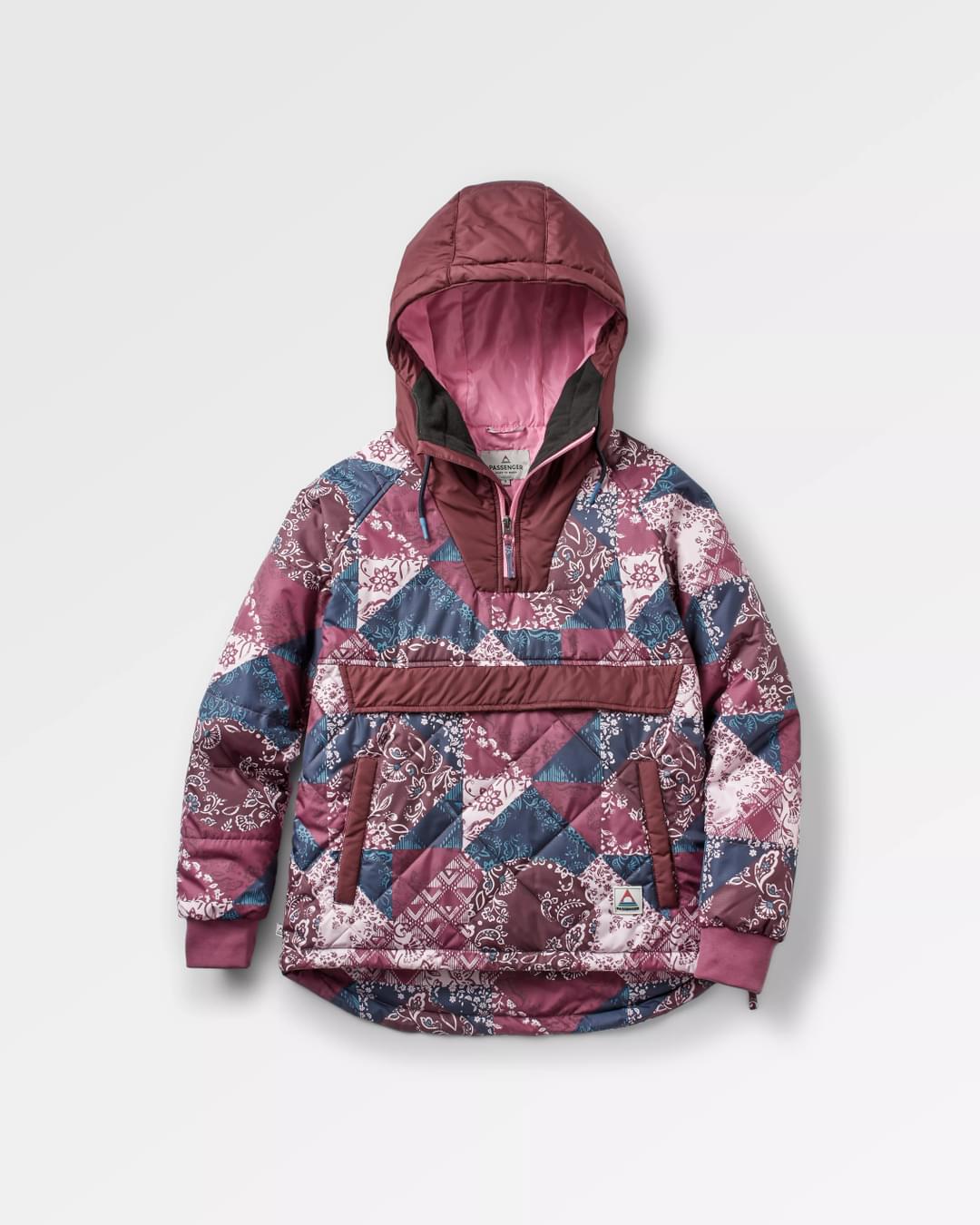 Ocean Recycled Insulated 1/2 Zip Jacket - Boho Broken Patchwork Wine