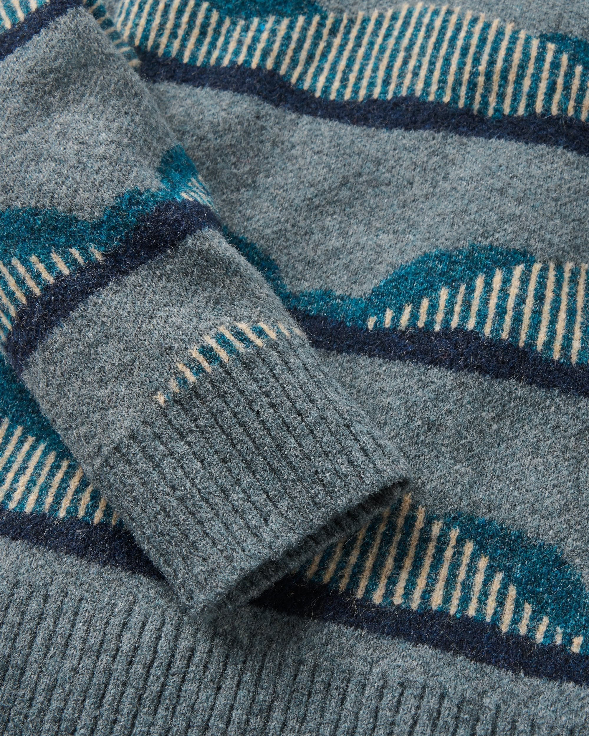 Seafoam Patterned Knitted Jumper - Scenic Stripe Blue - Flatlay