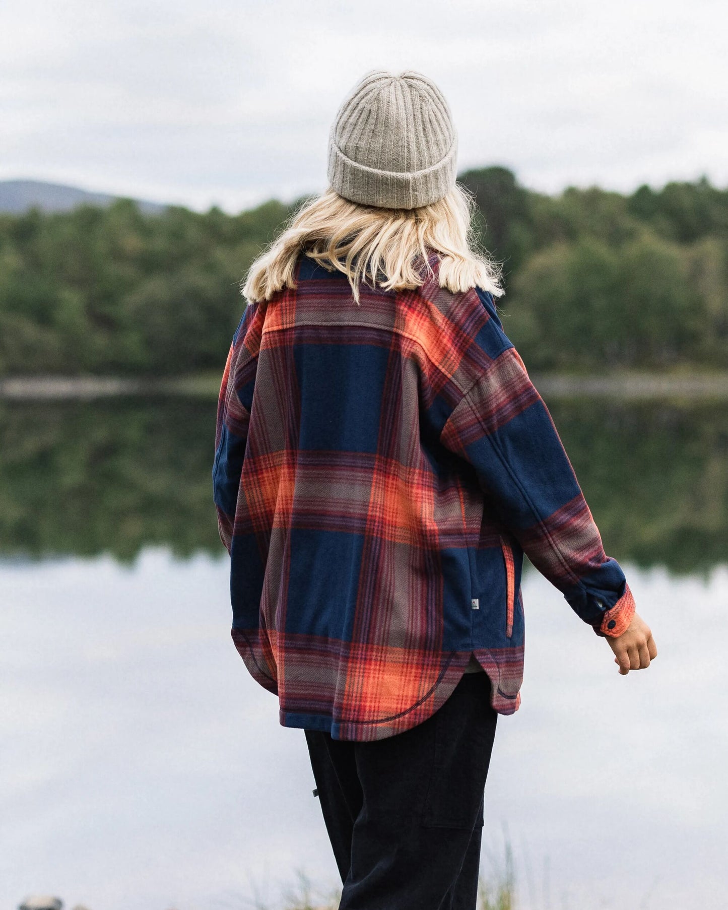 East Recycled Polar Fleece Shirt - Rich Navy/ Red Ochre Check