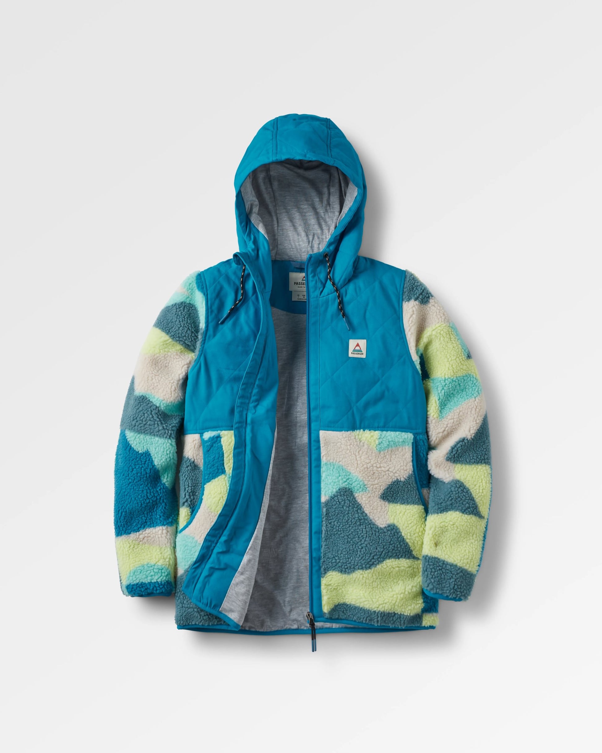 Sefton Recycled Deep-Pile Sherpa Fleece - Vista Patchwork Aqua