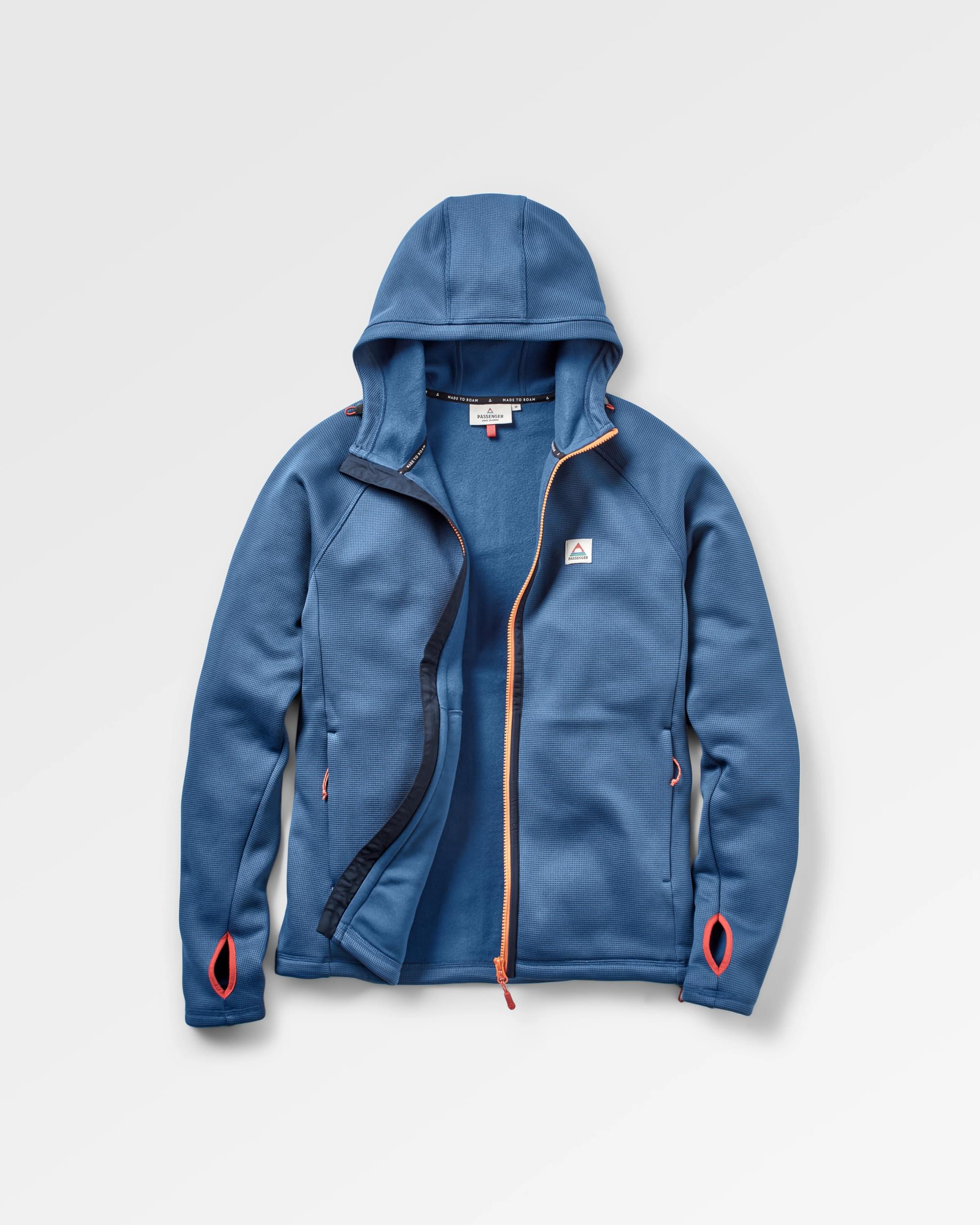 Vertical Full Zip Hooded Recycled Fleece - Dark Denim - Flatlay