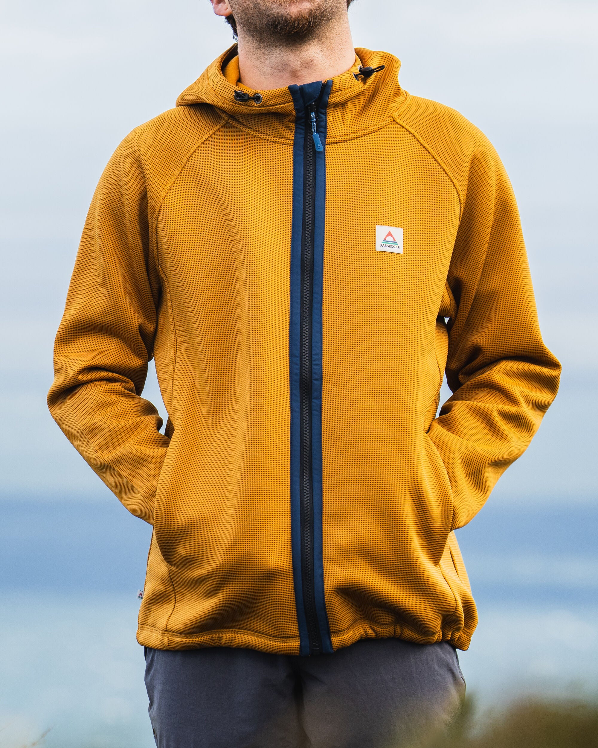 Vertical Full Zip Hooded Recycled Fleece - Dusty Ochre - Lifestyle
