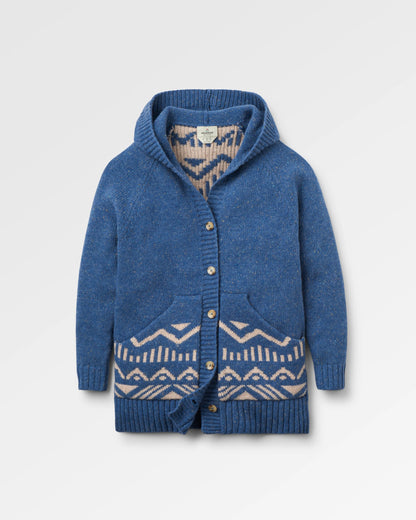 Snoozle Recycled Knitted Hooded Cardigan - Rich Navy - Flatlay