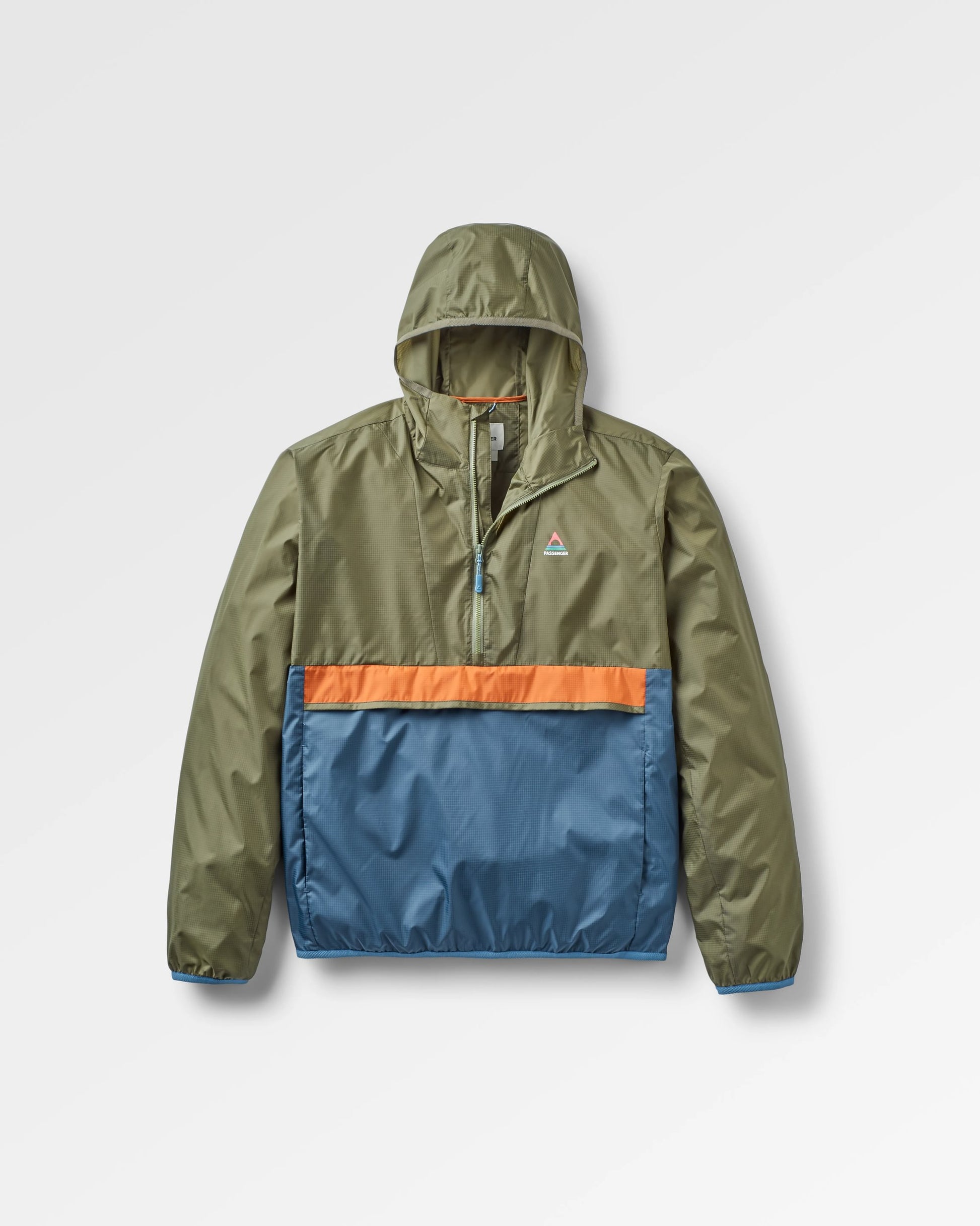 Gusto Recycled Windshell Anorak - Khaki/Dark Denim