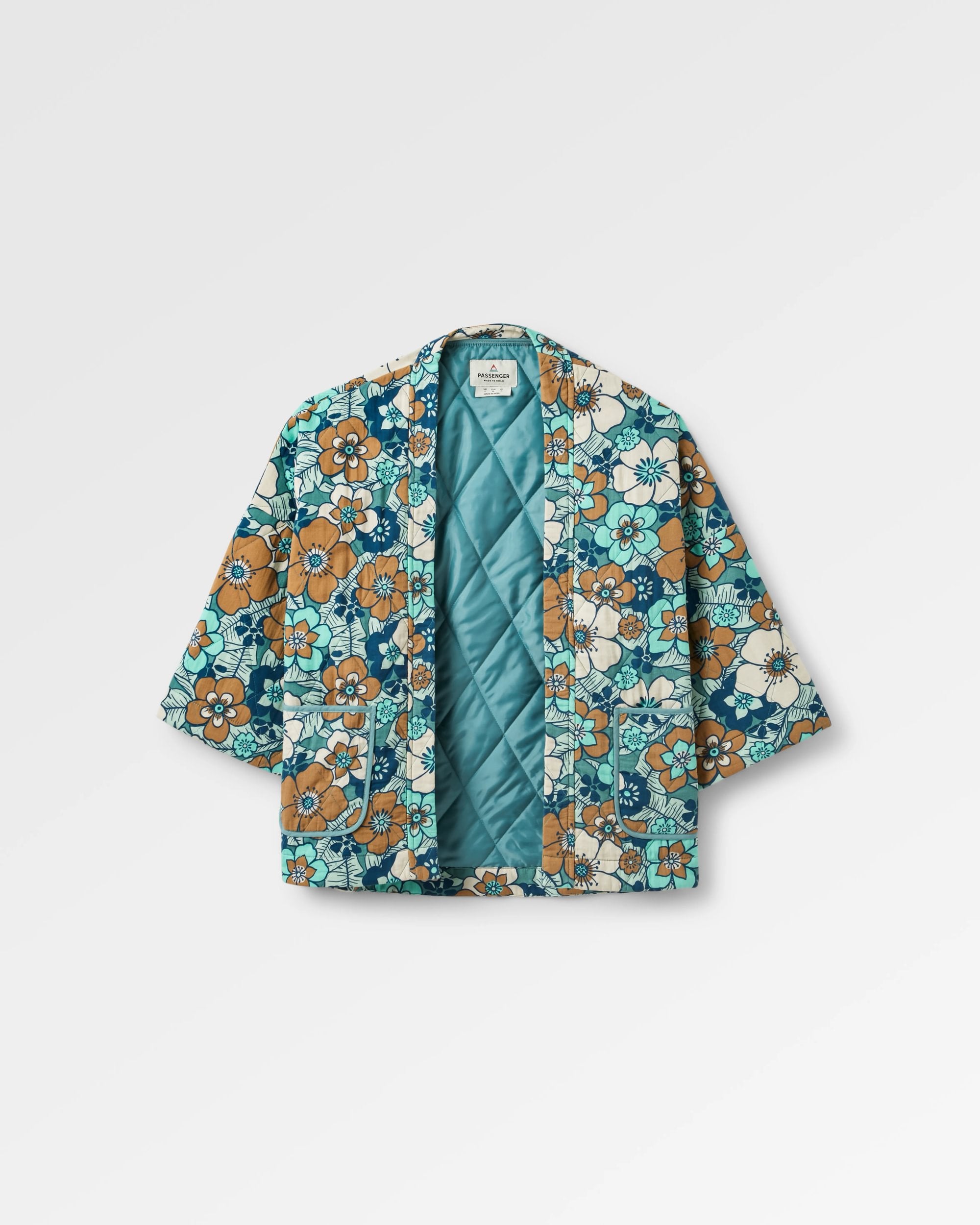 Mira Organic Cotton Quilted Overshirt - Vintage Floral Aqua - Flatlay