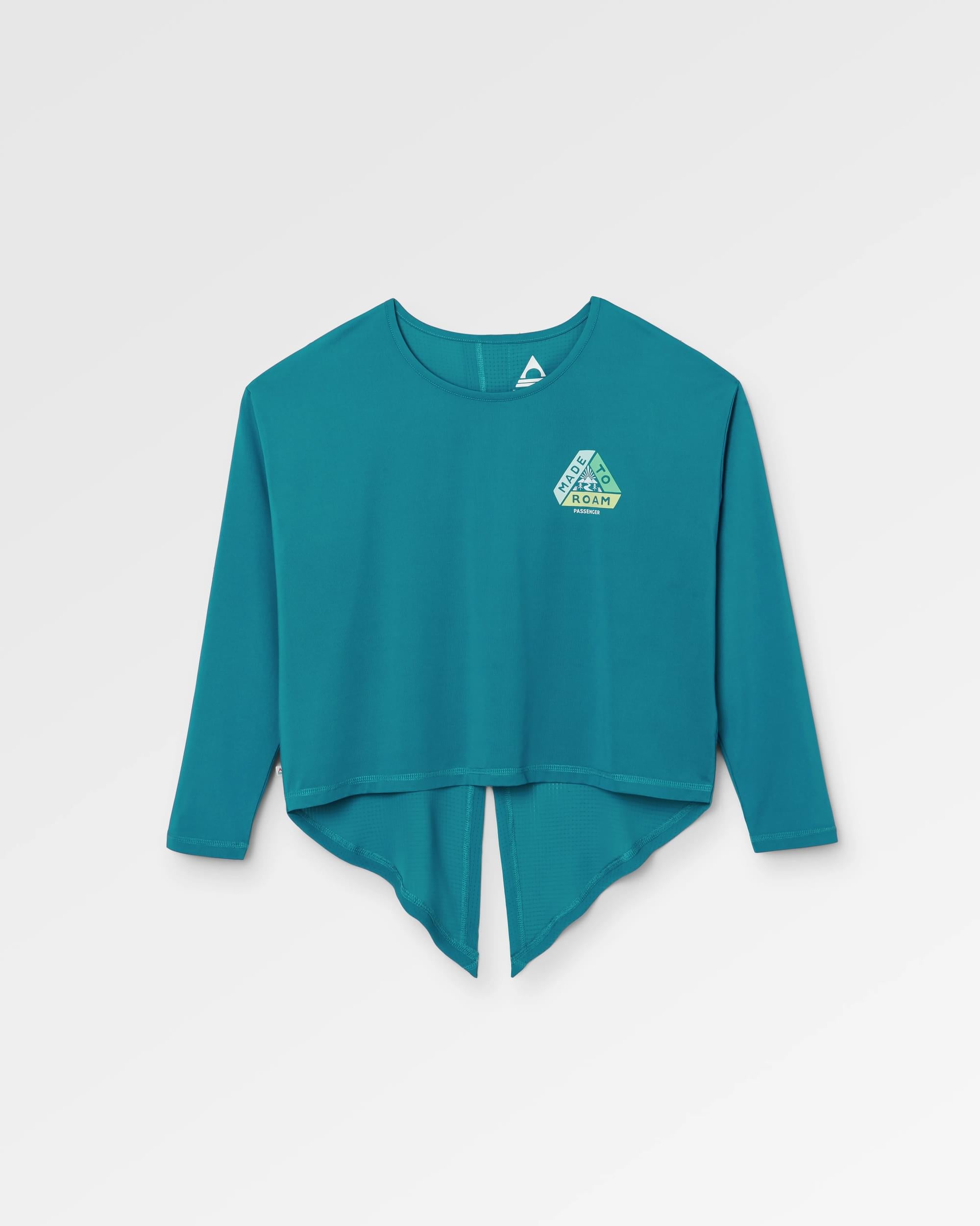 Chakra Tie Back Active LS Recycled T-Shirt - Blue Steel - Flatlay