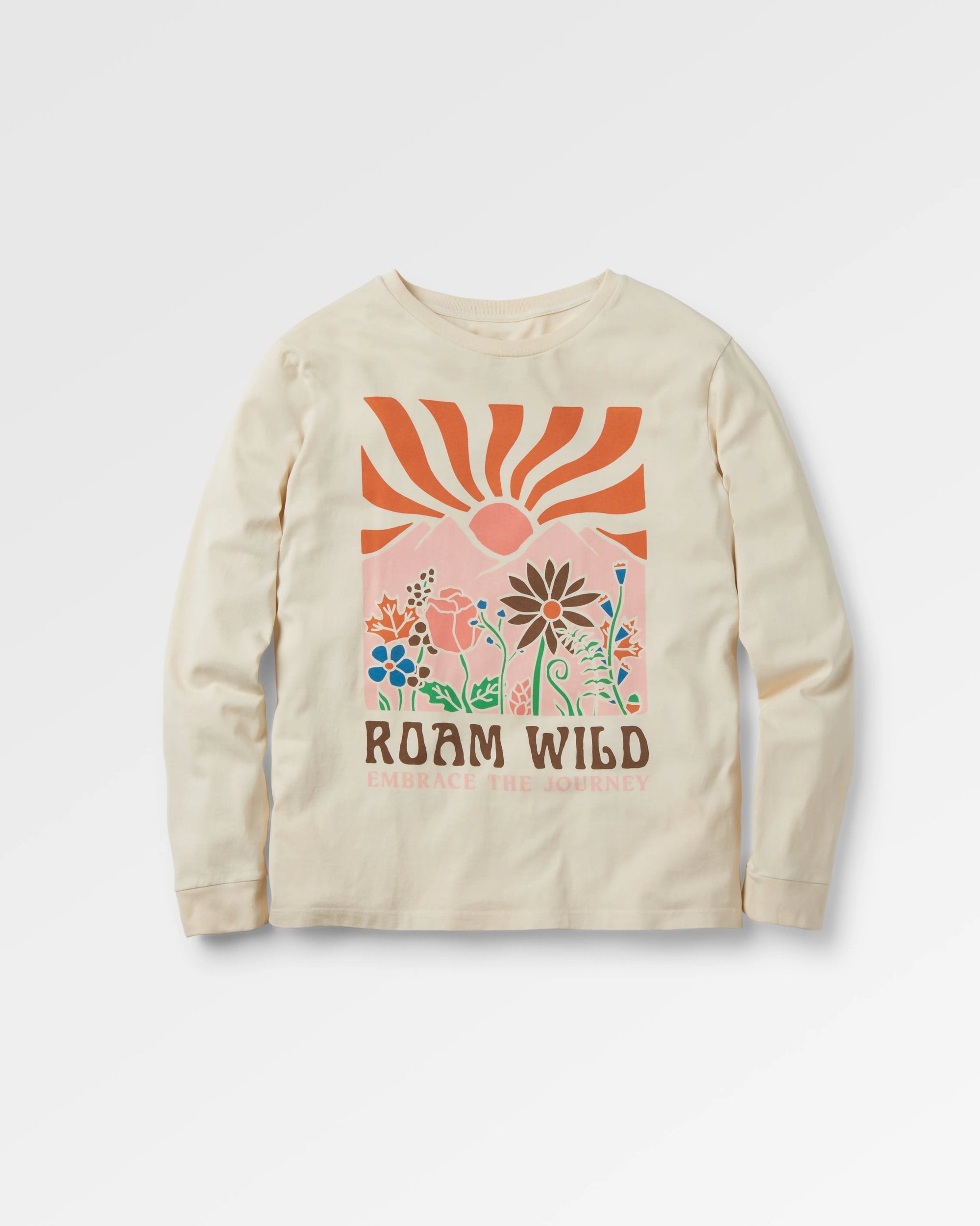 Roam Wild Recycled Cotton Oversized LS T-Shirt - Birch - Flatlay