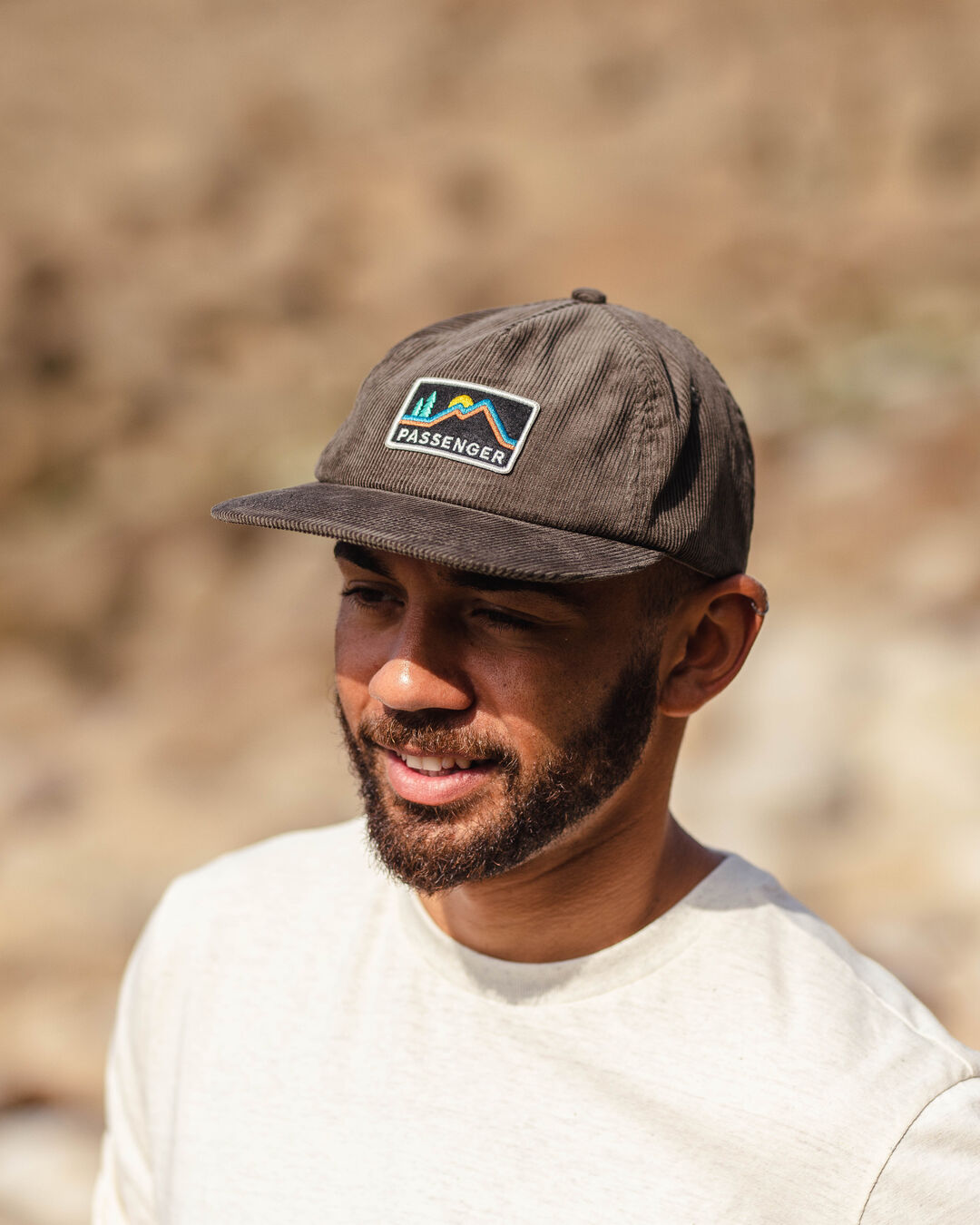 Male_Fluke Recycled Cord 5 Panel Cap - Khaki